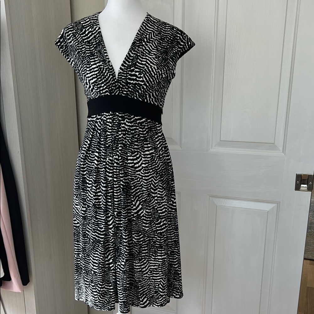 Maggy London Black and White A-line Midi Dress Sz 4